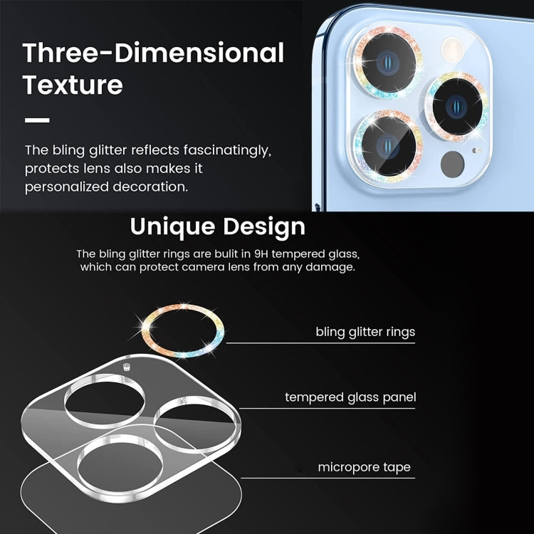For iPhone 14 Pro Max Glitter Ring Tempered Glass Camera Lens Film(Colorful) - iPhone 14 Pro Max Tempered Glass by PMC TechLife | Online Shopping South Africa | PMC TechLife | Buy Now Pay Later Mobicred