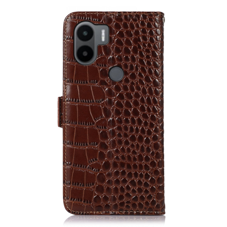 For Xiaomi Redmi A1+ Crocodile Top Layer Cowhide Leather Phone Case(Brown) - Xiaomi Cases by PMC Jewellery | Online Shopping South Africa | PMC Jewellery