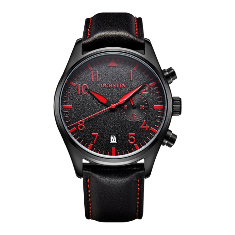 Ochstin 5043C Multifunctional Business Waterproof Leather Strap Quartz Watch(Black+Black+Red) - Leather Strap Watches by OCHSTIN | Online Shopping South Africa | PMC Jewellery | Buy Now Pay Later Mobicred