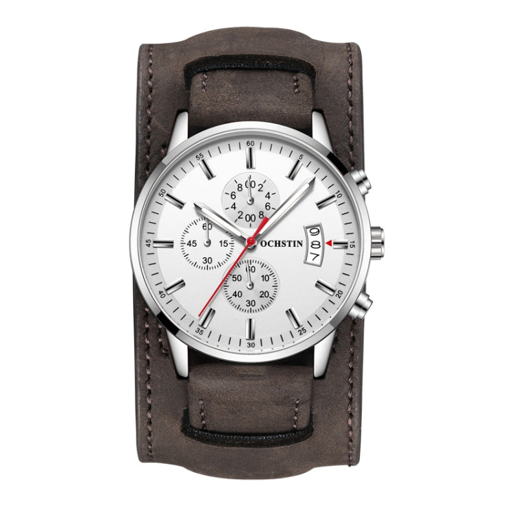 Ochstin 7266 Multifunctional Leather Wrist Wrist Waterproof Luminous Quartz Watch(Silver+Dark Brown) - Leather Strap Watches by OCHSTIN | Online Shopping South Africa | PMC Jewellery | Buy Now Pay Later Mobicred