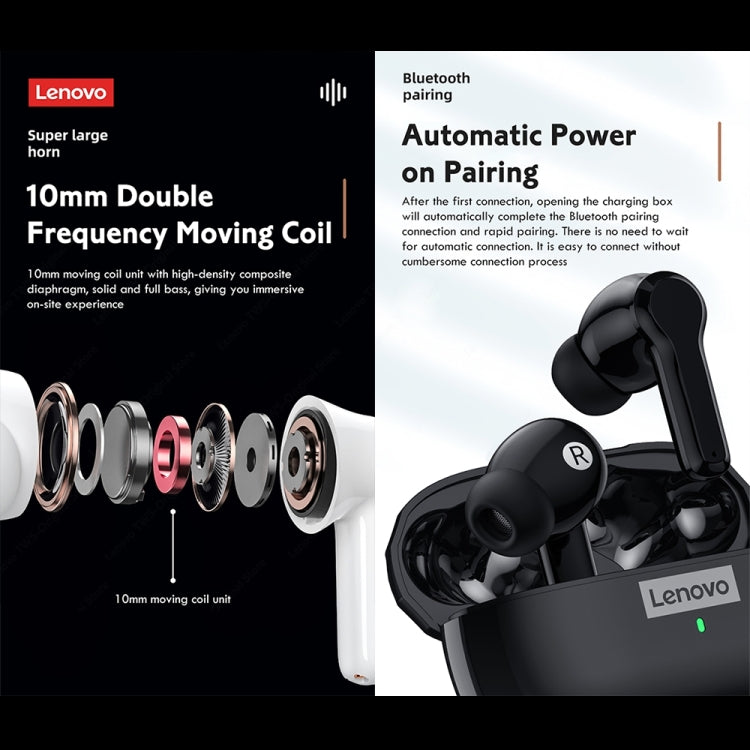 Lenovo LP1S TWS Wireless Bluetooth 5.0 Waterproof Sport Noise Reduction HIFI Bass Earphone with Mic(Black) - TWS Earphone by Lenovo | Online Shopping South Africa | PMC Jewellery | Buy Now Pay Later Mobicred