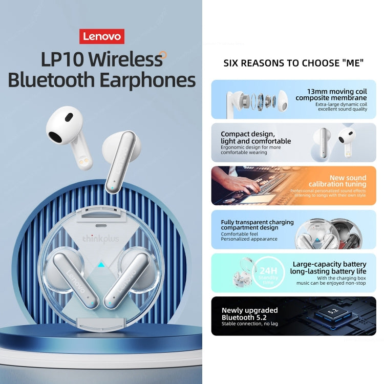 Lenovo LP10 TWS Wireless Bluetooth 5.2 Noise Reduction Earphone with Mic(Black) - TWS Earphone by Lenovo | Online Shopping South Africa | PMC Jewellery