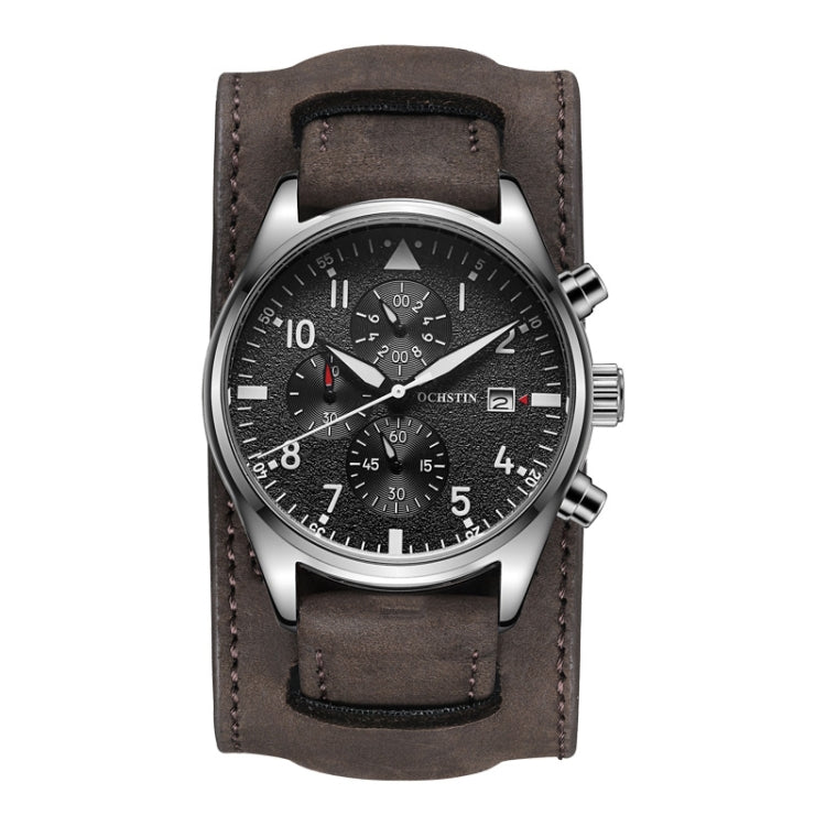 Ochstin 7227 Multifunctional Business Leather Wrist Wrist Waterproof Quartz Watch(Black+Dark Brown) - Leather Strap Watches by OCHSTIN | Online Shopping South Africa | PMC Jewellery | Buy Now Pay Later Mobicred