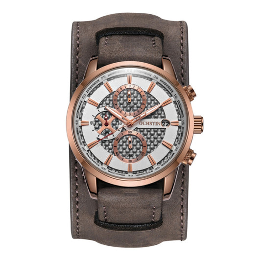 Ochstin 7231 Multifunctional Business Leather Wrist Wrist Waterproof Quartz Watch(Rose Gold+Dark Brown) - Leather Strap Watches by OCHSTIN | Online Shopping South Africa | PMC Jewellery | Buy Now Pay Later Mobicred