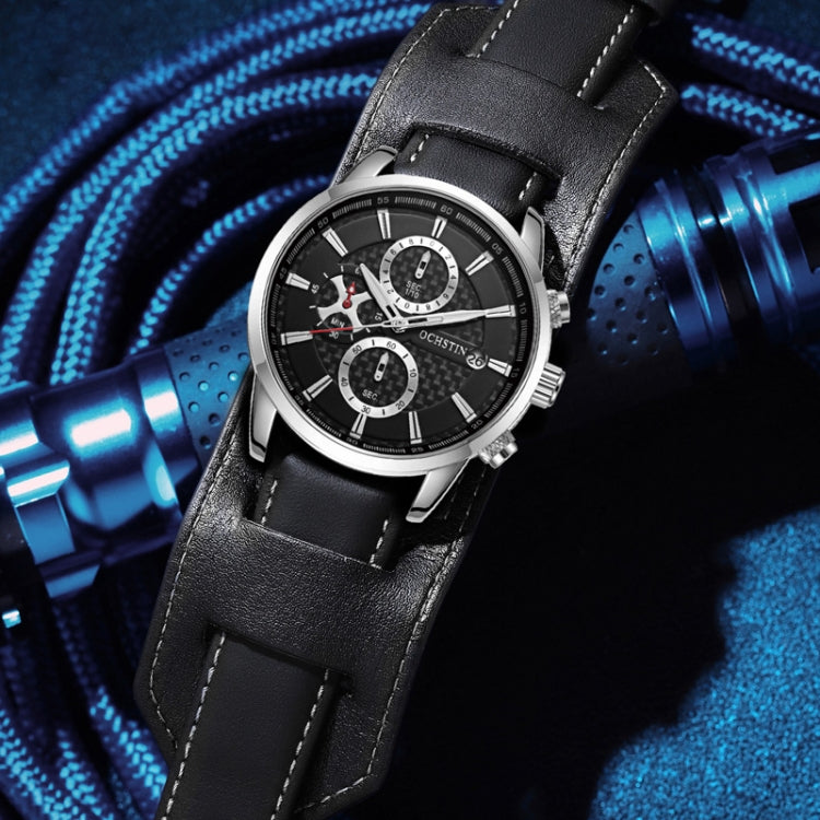 Ochstin 7231 Multifunctional Business Leather Wrist Wrist Waterproof Quartz Watch(Silver+Black) - Leather Strap Watches by OCHSTIN | Online Shopping South Africa | PMC Jewellery | Buy Now Pay Later Mobicred