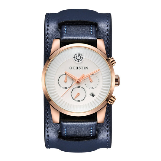 Ochstin 7232 Multifunctional Business Leather Wrist Wrist Waterproof Quartz Watch(Rose Gold+Blue) - Leather Strap Watches by OCHSTIN | Online Shopping South Africa | PMC Jewellery | Buy Now Pay Later Mobicred