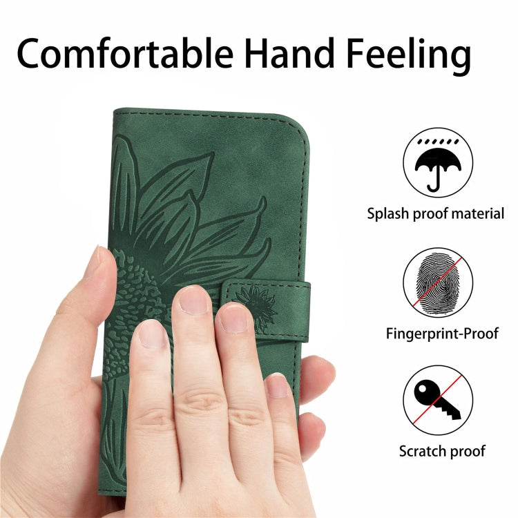 For Google Pixel 6A Skin Feel Sun Flower Pattern Flip Leather Phone Case with Lanyard(Green) - Google Cases by PMC TechLife | Online Shopping South Africa | PMC TechLife | Buy Now Pay Later Mobicred