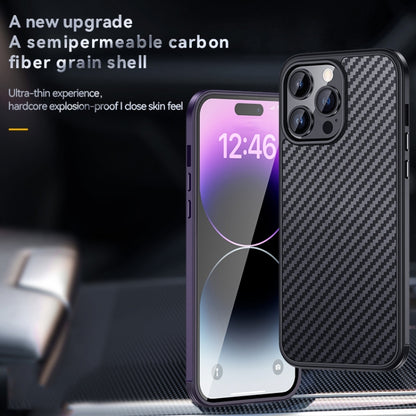 For iPhone 14 SULADA Carbon Fiber Textured Shockproof Metal + TPU Frame Case(Dark Purple) - iPhone 14 Cases by SULADA | Online Shopping South Africa | PMC Jewellery