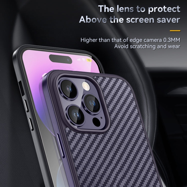 For iPhone 14 SULADA Carbon Fiber Textured Shockproof Metal + TPU Frame Case(Silver) - iPhone 14 Cases by SULADA | Online Shopping South Africa | PMC Jewellery