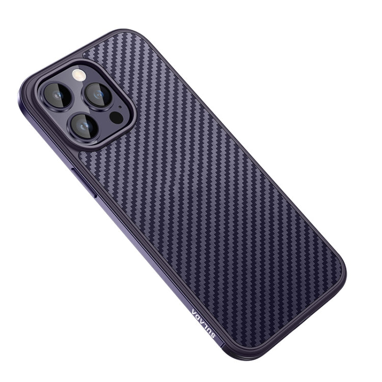 For iPhone 14 Pro Max SULADA Carbon Fiber Textured Shockproof Metal + TPU Frame Case(Dark Purple) - iPhone 14 Pro Max Cases by SULADA | Online Shopping South Africa | PMC Jewellery | Buy Now Pay Later Mobicred