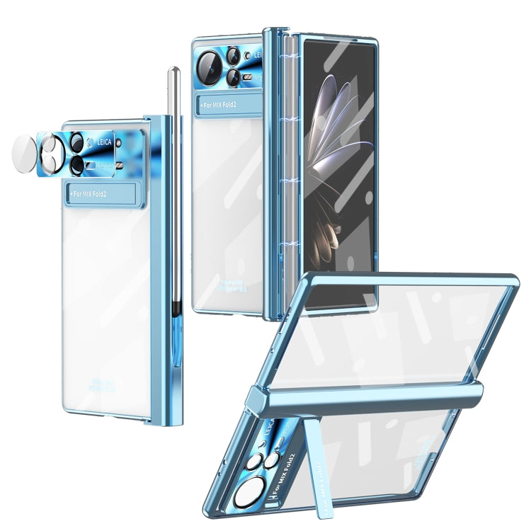 For Xiaomi Mix Fold 2 Magnetic Hinges Plating Phone Case with Holder(Blue) - Xiaomi Cases by PMC Jewellery | Online Shopping South Africa | PMC Jewellery