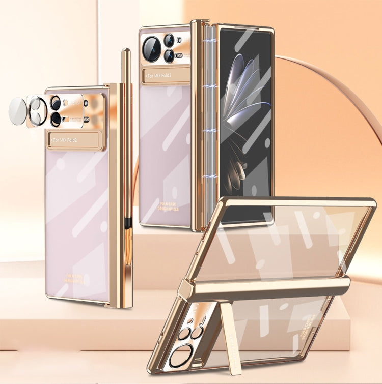 For Xiaomi Mix Fold 2 Magnetic Hinges Plating Phone Case with Holder(Champagne Gold) - Xiaomi Cases by PMC Jewellery | Online Shopping South Africa | PMC Jewellery