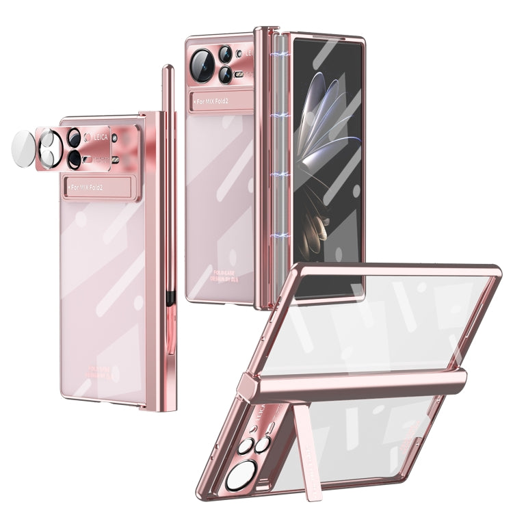 For Xiaomi Mix Fold 2 Magnetic Hinges Plating Phone Case with Holder(Rose Gold) - Xiaomi Cases by PMC Jewellery | Online Shopping South Africa | PMC Jewellery