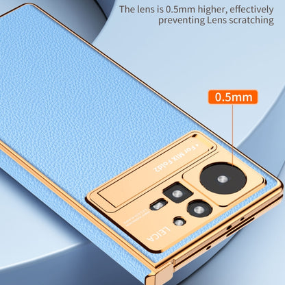 For Xiaomi Mix Fold 2 Electroplated Frame Plain Leather Phone Case(Sapphire Blue) - Xiaomi Cases by PMC Jewellery | Online Shopping South Africa | PMC Jewellery