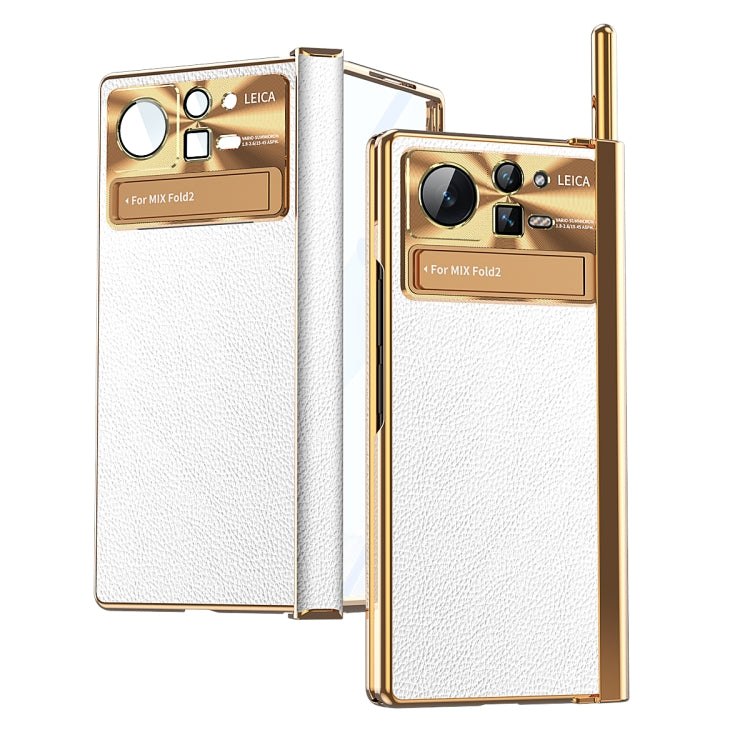 For Xiaomi Mix Fold 2 Plain Leather Double Hinged Folding Phone Case with Stylus(Gold+Silver) - Xiaomi Cases by PMC Jewellery | Online Shopping South Africa | PMC Jewellery