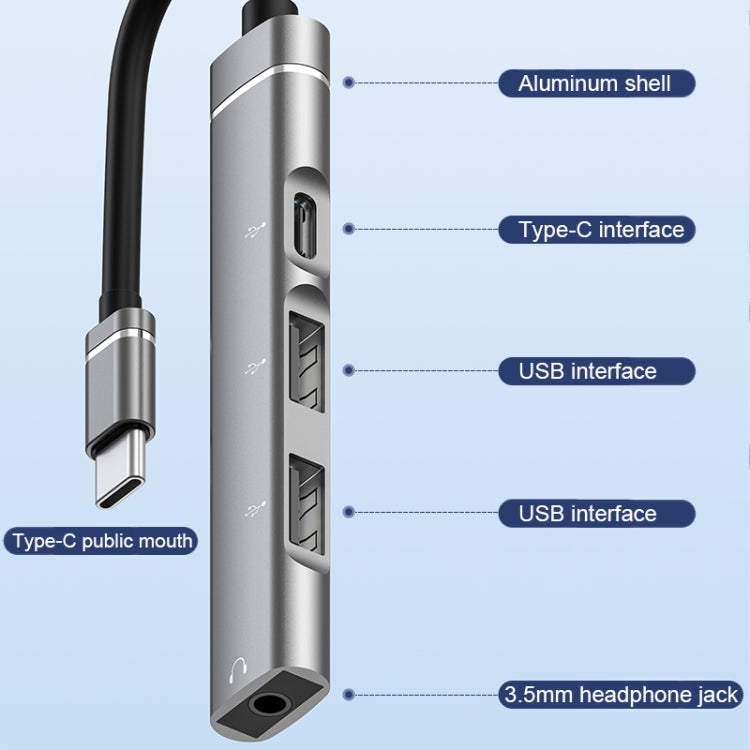 USB-C / Type-C to 3.5mm + 2USB + Type-C HUB Docking Station(Grey) - USB HUB by PMC TechLife | Online Shopping South Africa | PMC TechLife | Buy Now Pay Later Mobicred