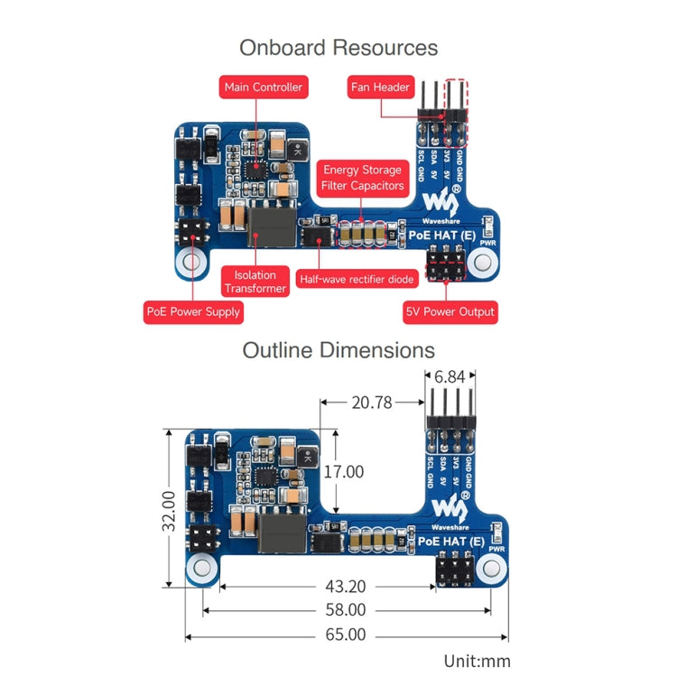 Waveshare Power over Ethernet HAT for Raspberry Pi 3B+/4B - Mini PC Accessories by WAVESHARE | Online Shopping South Africa | PMC TechLife | Buy Now Pay Later Mobicred