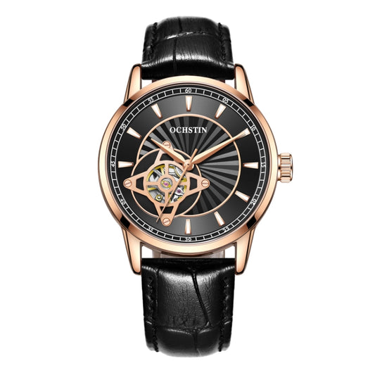 OCHSTIN 62001C Master Series Hollow Mechanical Men Watch(Gold-Black) - Leather Strap Watches by OCHSTIN | Online Shopping South Africa | PMC Jewellery | Buy Now Pay Later Mobicred