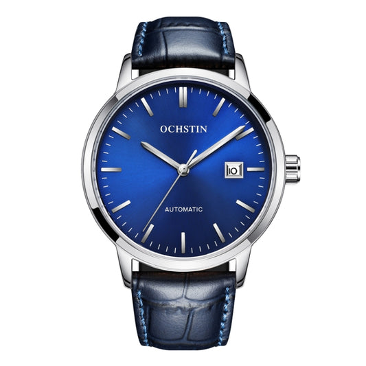 OCHSTIN 62025C Master Series Date  Mechanical Men Watch(Silver-Blue) - Leather Strap Watches by OCHSTIN | Online Shopping South Africa | PMC Jewellery | Buy Now Pay Later Mobicred