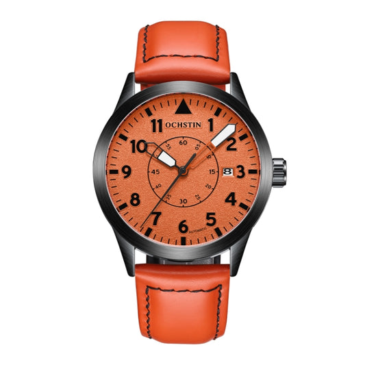 OCHSTIN 62028C Master Series Luminous Mechanical Men Watch(Orange) - Leather Strap Watches by OCHSTIN | Online Shopping South Africa | PMC Jewellery | Buy Now Pay Later Mobicred