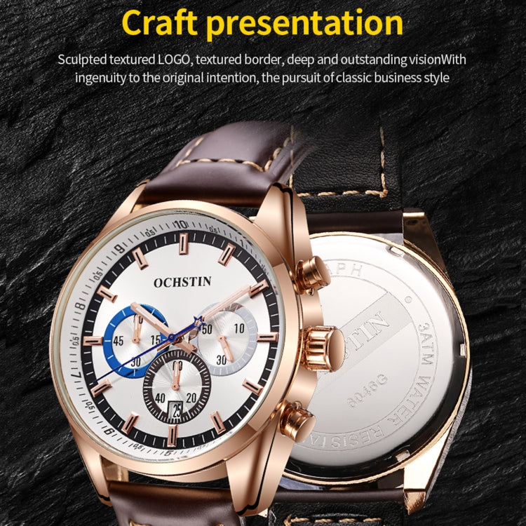 Ochstin 6046A Business Style Quartz Men Leather Watch(Silver+Champagne) - Leather Strap Watches by OCHSTIN | Online Shopping South Africa | PMC Jewellery | Buy Now Pay Later Mobicred