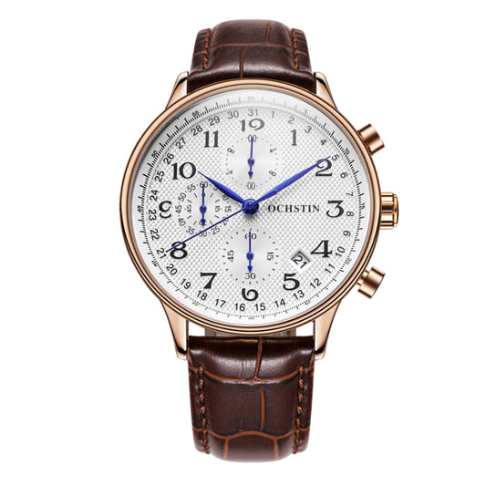 Ochstin 6050C Multifunctional Quartz Men Leather Watch(Rose Gold+Coffee) - Leather Strap Watches by OCHSTIN | Online Shopping South Africa | PMC Jewellery | Buy Now Pay Later Mobicred