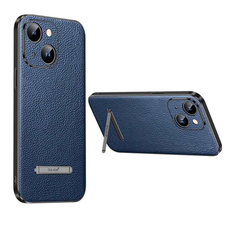 For iPhone 14 SULADA Famous Artisan Series Litchi Leather PC + TPU Phone Case(Blue) - iPhone 14 Cases by SULADA | Online Shopping South Africa | PMC Jewellery