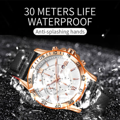 OCHSTIN 6068A Multifunctional Quartz Waterproof Luminous Men Watch(Rose Gold+White+Black) - Leather Strap Watches by OCHSTIN | Online Shopping South Africa | PMC Jewellery | Buy Now Pay Later Mobicred