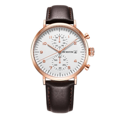 OCHSTIN 6076C Multifunctional Quartz Waterproof Men Leather Watch(Rose Gold+Coffee) - Leather Strap Watches by OCHSTIN | Online Shopping South Africa | PMC Jewellery | Buy Now Pay Later Mobicred