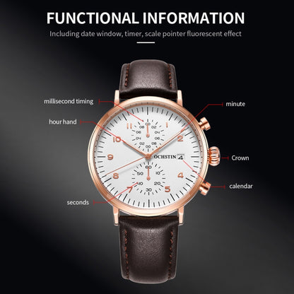 OCHSTIN 6076C Multifunctional Quartz Waterproof Men Leather Watch(Rose Gold+Coffee) - Leather Strap Watches by OCHSTIN | Online Shopping South Africa | PMC Jewellery | Buy Now Pay Later Mobicred