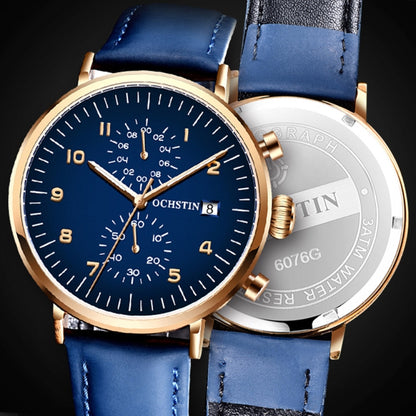 OCHSTIN 6076C Multifunctional Quartz Waterproof Men Leather Watch(Rose Gold+Coffee) - Leather Strap Watches by OCHSTIN | Online Shopping South Africa | PMC Jewellery | Buy Now Pay Later Mobicred