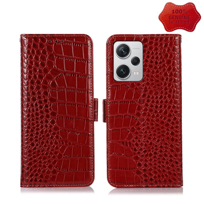 For Xiaomi Redmi Note 12 Pro+ China Magnetic Crocodile Texture Genuine Leather RFID Phone Case(Red) - Note 12 Pro+ Cases by PMC Jewellery | Online Shopping South Africa | PMC Jewellery