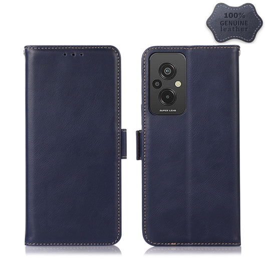 For Xiaomi Redmi 11 Prime 4G Magnetic Crazy Horse Texture Genuine Leather RFID Phone Case(Blue) - Xiaomi Cases by PMC Jewellery | Online Shopping South Africa | PMC Jewellery