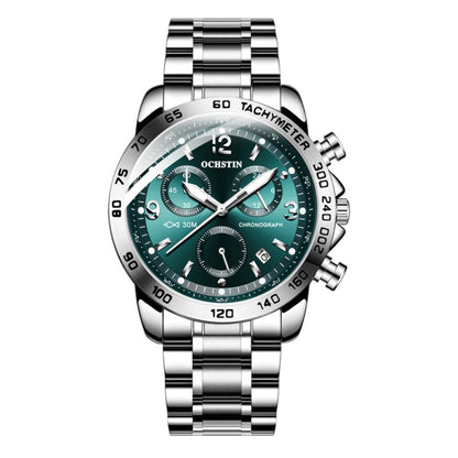 OCHSTIN 6123B Multifunctional Quartz Waterproof Luminous Steel Strap Men Watch(Silver Green) - Metal Strap Watches by OCHSTIN | Online Shopping South Africa | PMC Jewellery | Buy Now Pay Later Mobicred