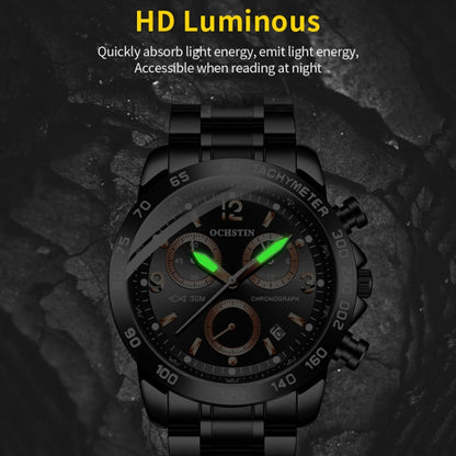 OCHSTIN 6123B Multifunctional Quartz Waterproof Luminous Steel Strap Men Watch(Black 01) - Metal Strap Watches by OCHSTIN | Online Shopping South Africa | PMC Jewellery | Buy Now Pay Later Mobicred