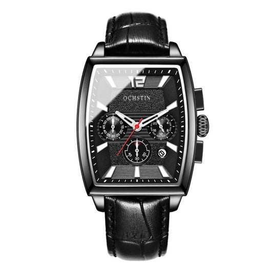 OCHSTIN 6133A Multifunctional Quartz Waterproof Luminous Men Leather Watch(Black) - Leather Strap Watches by OCHSTIN | Online Shopping South Africa | PMC Jewellery | Buy Now Pay Later Mobicred