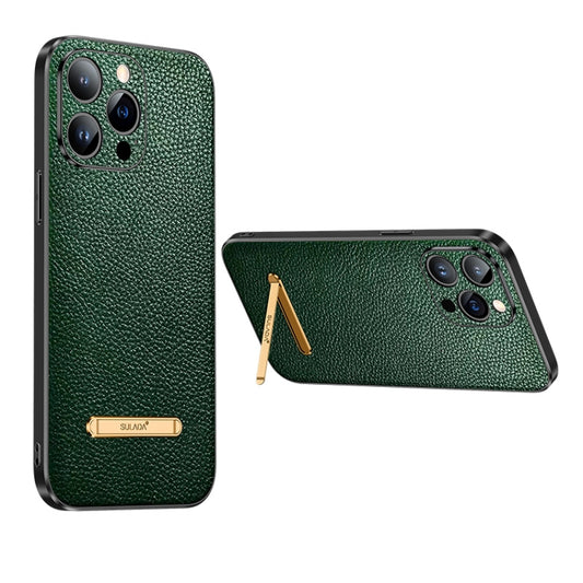 For iPhone 14 SULADA Invisible Bracket Leather Back Cover Phone Case(Dark Green) - iPhone 14 Cases by SULADA | Online Shopping South Africa | PMC Jewellery | Buy Now Pay Later Mobicred