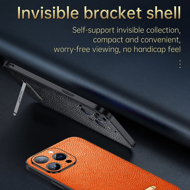 For iPhone 14 SULADA Invisible Bracket Leather Back Cover Phone Case(Blue) - iPhone 14 Cases by SULADA | Online Shopping South Africa | PMC TechLife | Buy Now Pay Later Mobicred