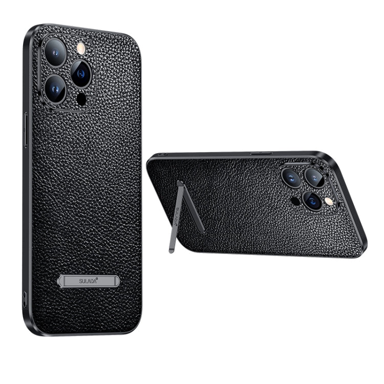 For iPhone 14 Pro SULADA Invisible Bracket Leather Back Cover Phone Case(Black) - iPhone 14 Pro Cases by SULADA | Online Shopping South Africa | PMC TechLife | Buy Now Pay Later Mobicred