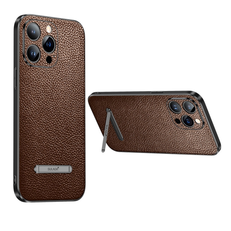 For iPhone 14 Pro SULADA Invisible Bracket Leather Back Cover Phone Case(Brown) - iPhone 14 Pro Cases by SULADA | Online Shopping South Africa | PMC TechLife | Buy Now Pay Later Mobicred