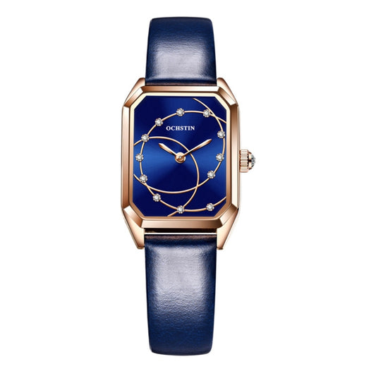 OCHSTIN 7008C Parangon Series Fashion Casual Leather Strap Quartz Watch(Rose Gold+Blue) - Leather Strap Watches by OCHSTIN | Online Shopping South Africa | PMC Jewellery | Buy Now Pay Later Mobicred