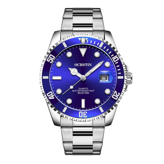 OCHSTIN 7019A Multifunctional Quartz Waterproof Luminous Steel Strap Men Watch(Blue+Silver) - Metal Strap Watches by OCHSTIN | Online Shopping South Africa | PMC Jewellery | Buy Now Pay Later Mobicred