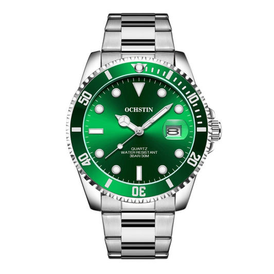 OCHSTIN 7019A Multifunctional Quartz Waterproof Luminous Steel Strap Men Watch(Gren+Silver) - Metal Strap Watches by OCHSTIN | Online Shopping South Africa | PMC Jewellery | Buy Now Pay Later Mobicred