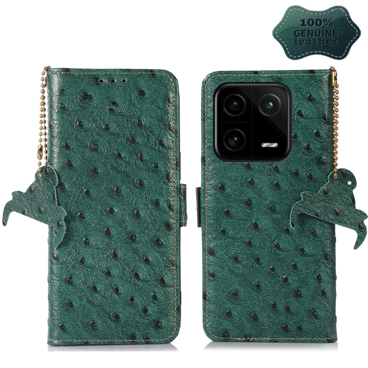 For Xiaomi 13 Ostrich Pattern Genuine Leather RFID Phone Case(Green) - 13 Cases by PMC TechLife | Online Shopping South Africa | PMC TechLife