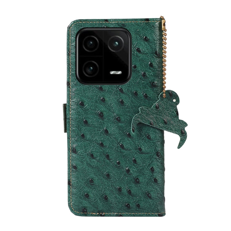 For Xiaomi 13 Ostrich Pattern Genuine Leather RFID Phone Case(Green) - 13 Cases by PMC TechLife | Online Shopping South Africa | PMC TechLife