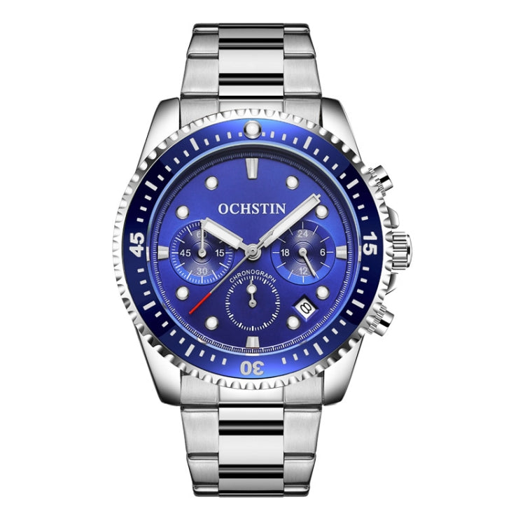 OCHSTIN 7019C Multifunctional Quartz Waterproof Luminous Steel Strap Men Watch(Blue+Silver) - Metal Strap Watches by OCHSTIN | Online Shopping South Africa | PMC Jewellery | Buy Now Pay Later Mobicred