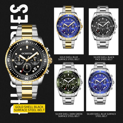 OCHSTIN 7019C Multifunctional Quartz Waterproof Luminous Steel Strap Men Watch(Blue+Silver) - Metal Strap Watches by OCHSTIN | Online Shopping South Africa | PMC Jewellery | Buy Now Pay Later Mobicred