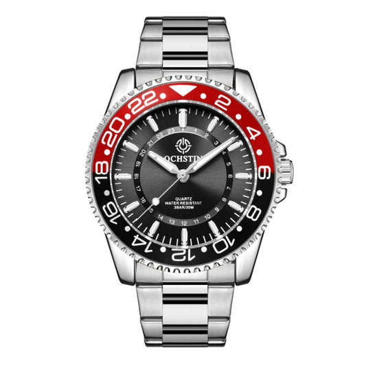 OCHSTIN 7019D Multifunctional Quartz Waterproof Luminous Steel Strap Men Watch(Black Red+Silver) - Metal Strap Watches by OCHSTIN | Online Shopping South Africa | PMC Jewellery | Buy Now Pay Later Mobicred