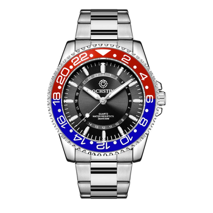 OCHSTIN 7019D Multifunctional Quartz Waterproof Luminous Steel Strap Men Watch(Blue Red+Silver) - Metal Strap Watches by OCHSTIN | Online Shopping South Africa | PMC Jewellery | Buy Now Pay Later Mobicred