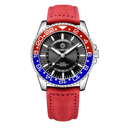 OCHSTIN 7019G Multifunctional Quartz Waterproof Luminous Men Leather Watch(Red) - Leather Strap Watches by OCHSTIN | Online Shopping South Africa | PMC Jewellery | Buy Now Pay Later Mobicred